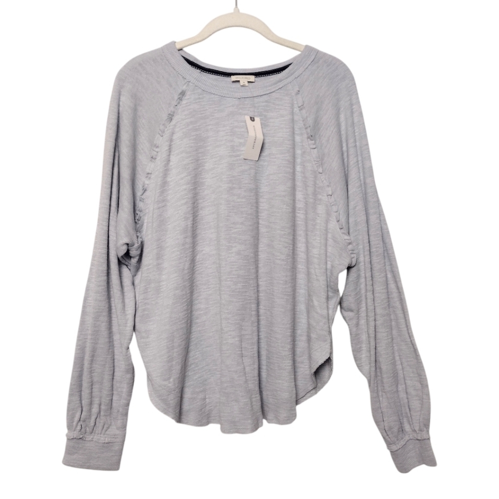 Pilcro Anthropologie Diana Raglan Ruffled Long Sleeve In Silver Size Medium